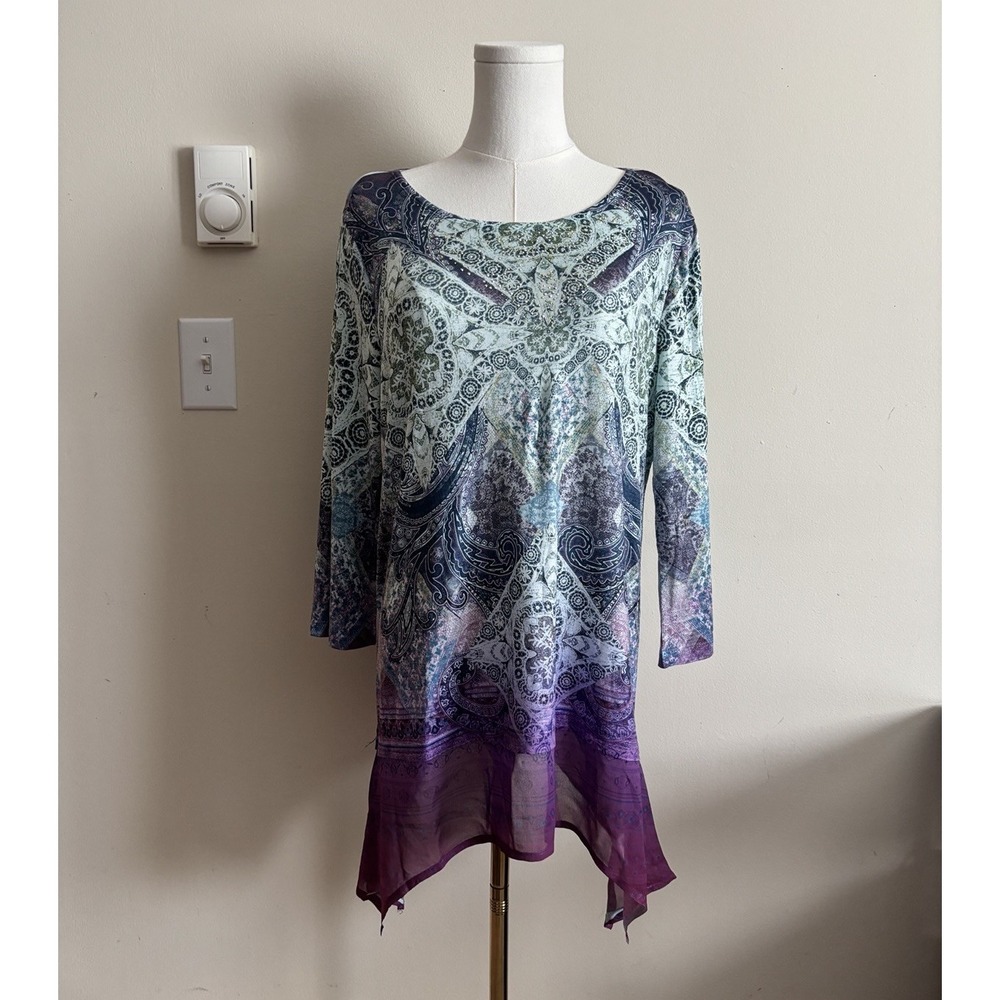 Y2K Inspired Fairy Boho Whimsigoth Top Medium Purple Green Emerald World - Picture 1 of 7